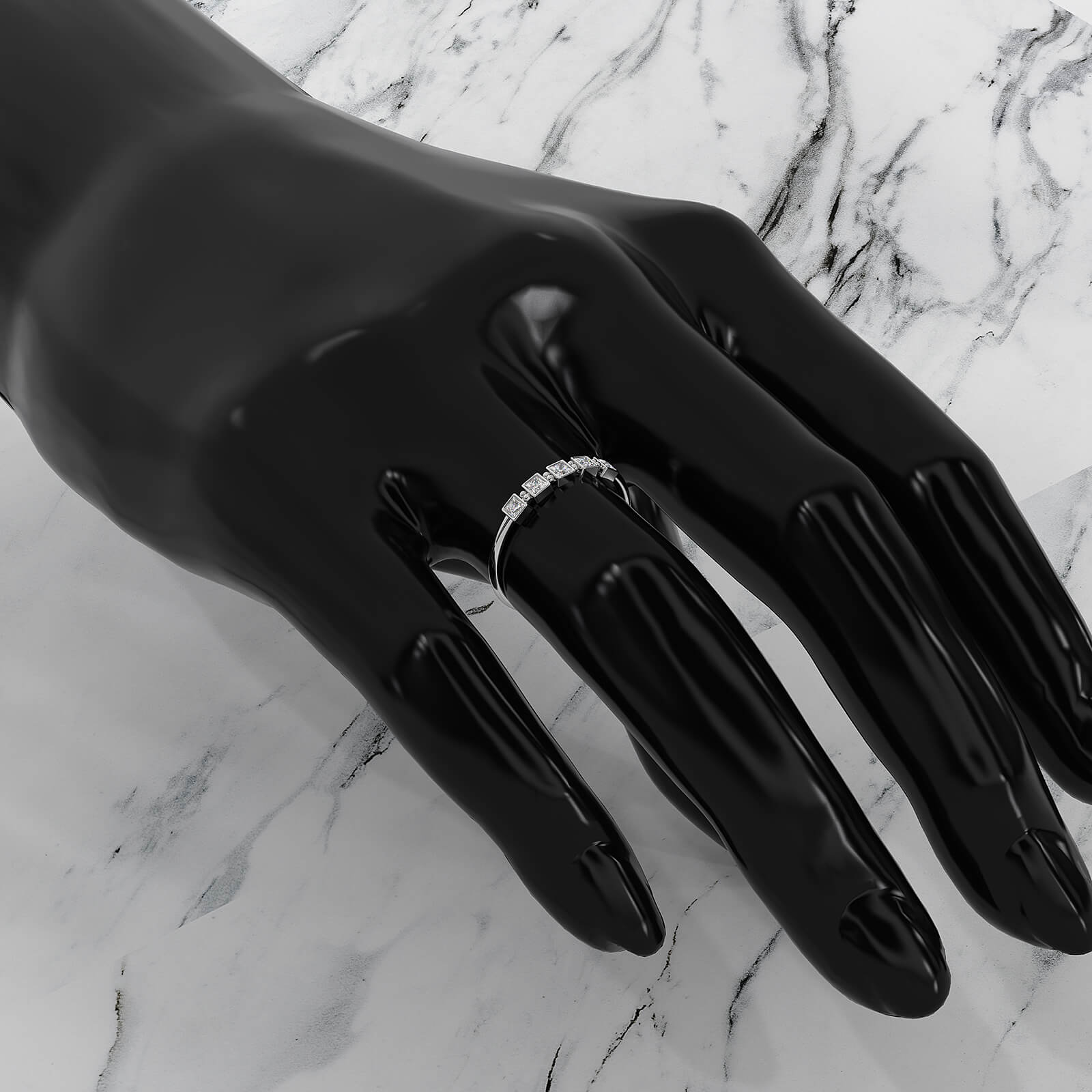 5 Stone Bezel Set Cluster Princess Lab Diamond Fashion Ring 0.23ctw.